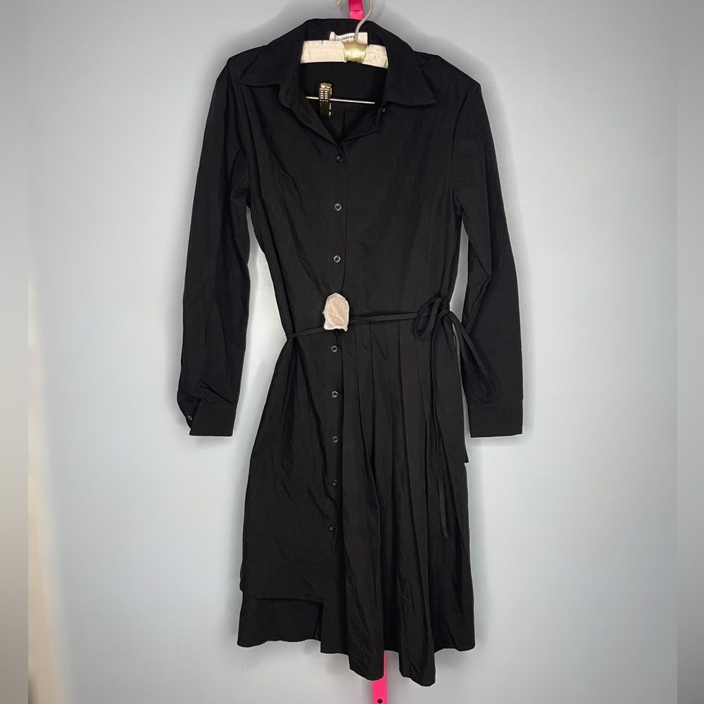 Commense Asymmetric Pleated Hem Black Shirt Dress with Gold Buckle size XS ❤️ - Picture 3 of 6